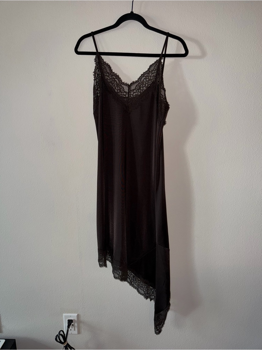 H&M Black Asymmetrical Lace-Trim Slip Dress